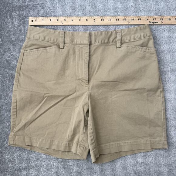 Lands' End Shorts Womens 10 Khaki Mid Rise Stretch Casual Chino Flat Front - Picture 4 of 7
